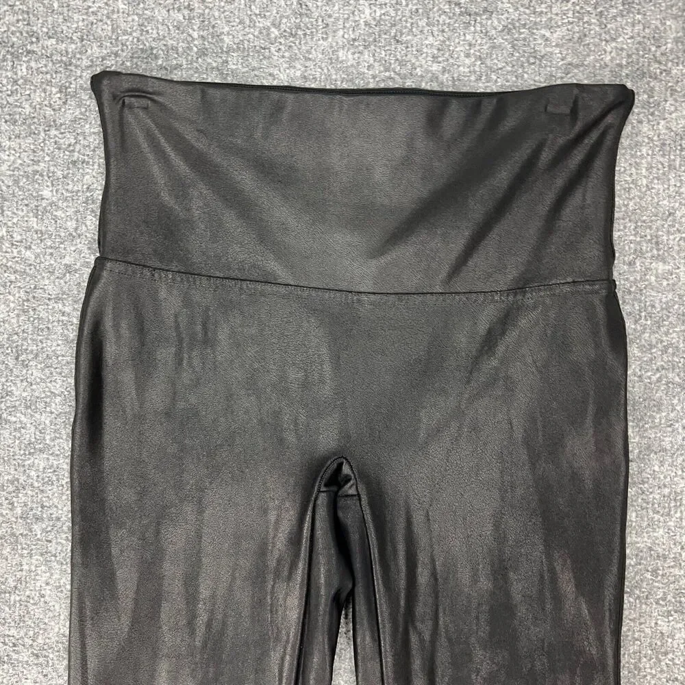 Spanx Leggings Womens L Large Black Faux Leather High Rise Stretch Pull On Yoga